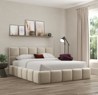Ds Living Ovella Cubed Upholstered Plush Cream Bed With Ottoman Gas Lift from B&Q
