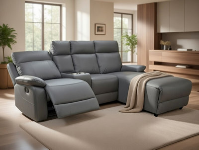DS Living Sorento Recline Left Hand Corner Leather 3 Seater Sofa In Black Or Grey from B&Q