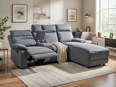DS Living Sorento Recline Left Hand Corner 3 Seater Fabric Sofa In Grey Or Cream from B&Q