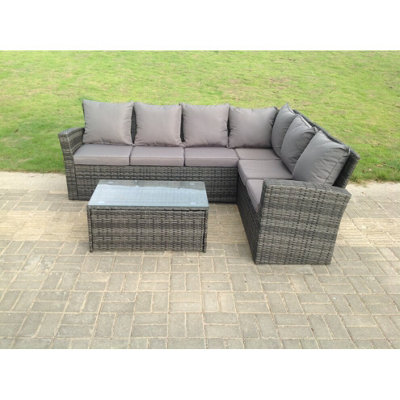 Fimous High Back Rattan Corner Sofa Set Oblong Coffee Tea Table Outdoor Furniture Dark Grey Mixed from B&Q