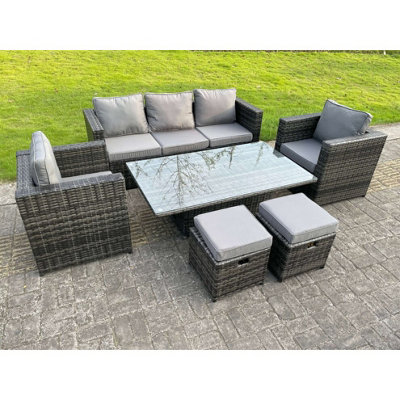 Fimous Rattan Garden Furniture Set Arm Chairs Rising Table Lounge Sofa Set With Small Foostools Dark Grey Mixed from B&Q