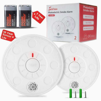 SafeFlame Smoke Alarm For Home Smoke Detectors 2 Pack 10 Year Optical Sensor