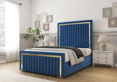 Comfort Beds Boston Gold Navy Plush Bed Frame With Mattress from B&Q