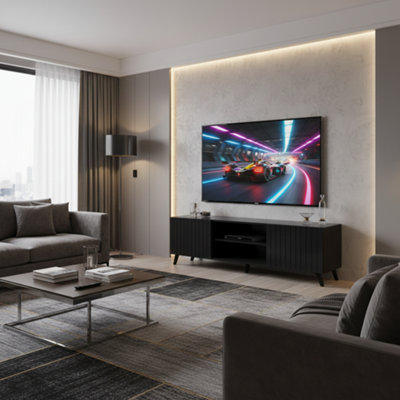Amos Mann Furniture Bali Matte Black Slatted Effect Large Elegant Tv Cabinet from B&Q