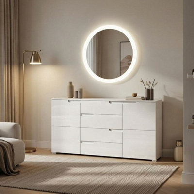 Amos Mann Furniture Cellini White High Gloss Large 165Cm Wide 2 Door / 4 Drawer Modern Sideboard Storage Unit from B&Q