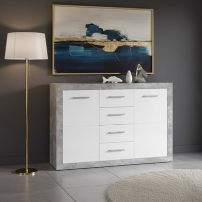 Amos Mann Furniture Greystone Concrete Grey And White High Gloss Sideboard 117Cm Wide from B&Q
