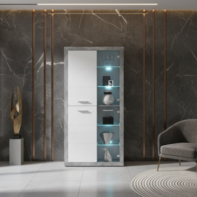 Amos Mann Furniture Greystone High Gloss White With Grey Display Cabinet 4 Doors With Led Lights from B&Q