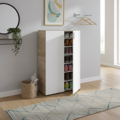 Amos Mann Furniture Elfy Large White And Oak Effect 30 Pairs Shoe Cupboard Cabinet 017817F from B&Q