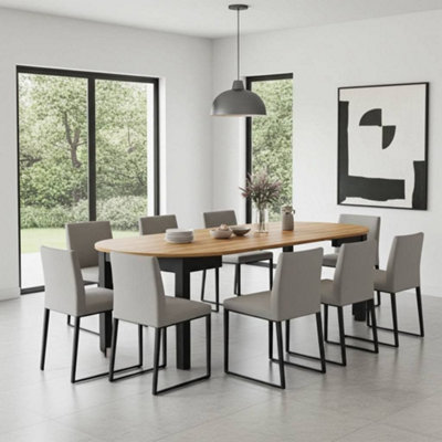 Amos Mann Furniture Lukas Black And Oak Effect Round Extending Extendable Dining Table from B&Q