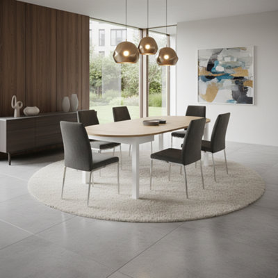 Amos Mann Furniture Lukas White And Oak Effect Round Extending Dining Table - from B&Q