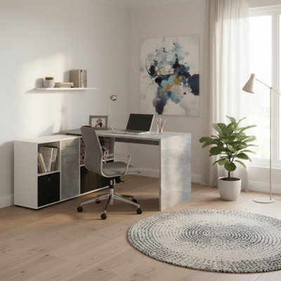 Amos Mann Furniture Luna White And Concrete Grey Flexi Corner Office Desk from B&Q