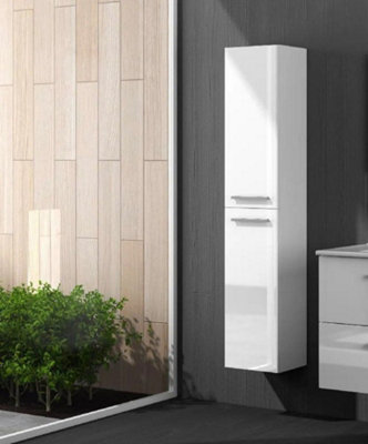Amos Mann Furniture Koncept White Gloss 2 Door Wall Hung Floating Bathroom Storage Cupboard- from B&Q