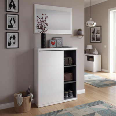 Amos Mann Furniture Tendi White And Grey Shoe Storage Cupboard With Mirror from B&Q