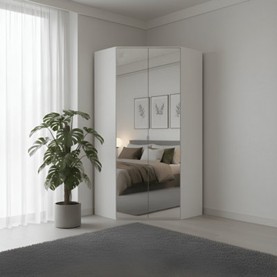 Amos Mann Furniture Cellini 2 Door Full Mirrored And White Corner Wardrobe from B&Q