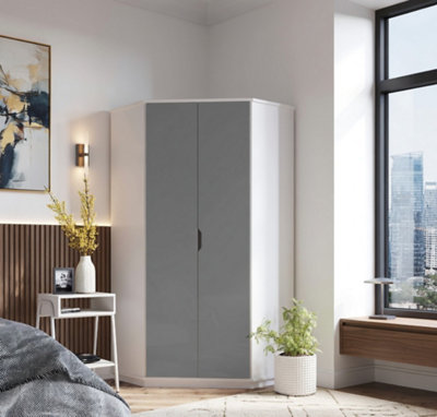 Amos Mann Furniture Cellini Grey Gloss Corner Wardrobe With Shelves And Rails from B&Q