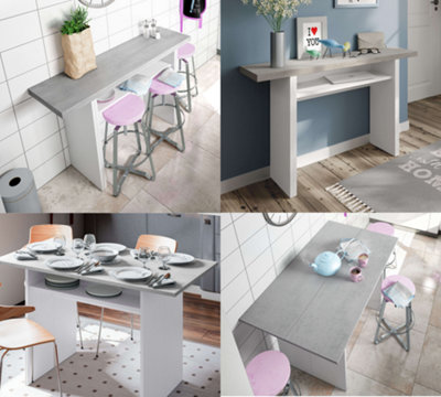 Amos Mann Furniture Alvor Concrete Grey Effect And White Slim Extending Breakfast Bar Table from B&Q