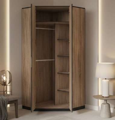 Amos Mann Furniture Delta Corner Wardrobe Oak Effect With Slate Grey F04 from B&Q