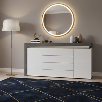 Amos Mann Furniture Lathea 2 Door 4 Drawer Large Modern Grey And White Gloss Sideboard With Lights from B&Q
