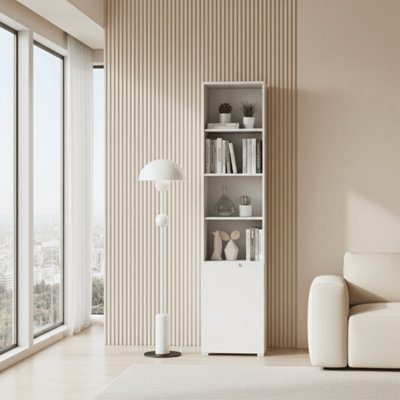 Amos Mann Furniture Cellini Tall Bookcase Bookshelf With White Gloss Door Storage Shelves S12 from B&Q