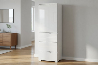 Amos Mann Furniture Cellini White Gloss Slim Tallboy Storage Unit S11 from B&Q