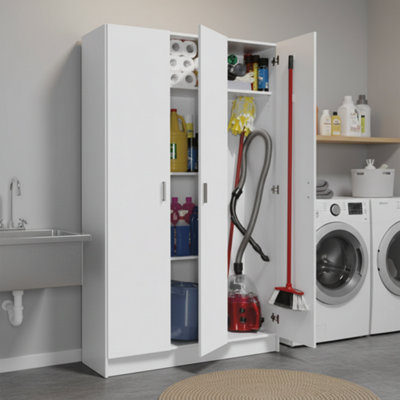 Amos Mann Furniture Tall White 3 Door Utility Universal Storage Cupboard With Doors from B&Q