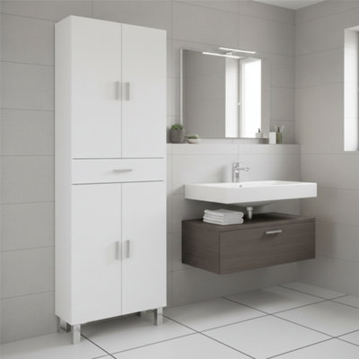 Amos Mann Furniture Rimini White Soft Gloss Tall 4 Door Bathroom Cupboard from B&Q