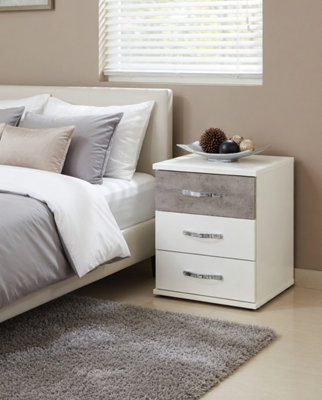 Amos Mann Furniture Maria White And Grey Small 3 Drawer Bedside from B&Q