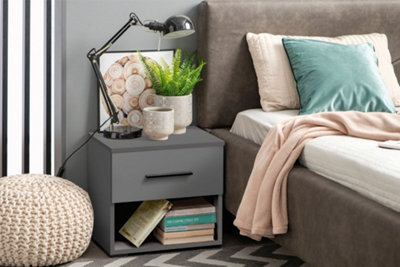 Amos Mann Furniture Pair Of Valenca Grey Small Bedside Cabinet With 1 Drawer And Open Shelf from B&Q