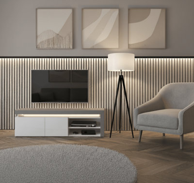 Amos Mann Furniture Lathea White Gloss And Grey Small Tv Cabinet Entertainment Unit from B&Q