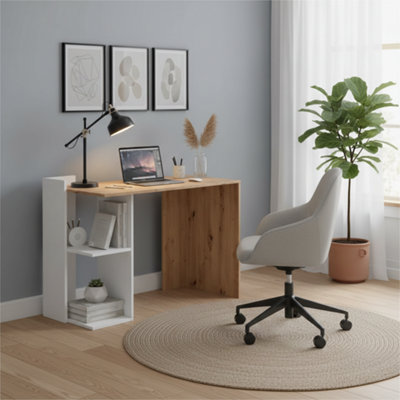 Amos Mann Furniture Lionel White And Oak Small Compact Computer Desk With Storage012317W from B&Q