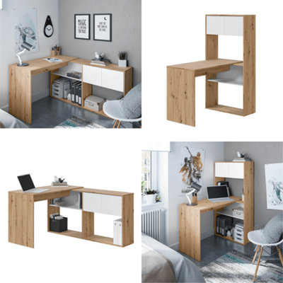 Amos Mann Furniture Suflex White And Oak Modern Flexible Desk With Storage018316W from B&Q