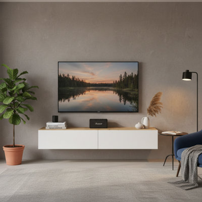 Amos Mann Furniture Rovero Nordic Oak Effect And White Wall Mounted Floating Wide Large Tv Entertainment Unit from B&Q