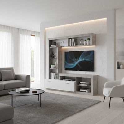Amos Mann Furniture Glen Concrete Grey Effect And White Entertaiment Unit Wall Tv Cabinet from B&Q