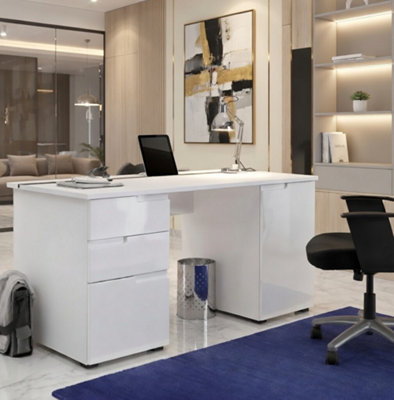 Amos Mann Furniture Cellini Large White Gloss Computer Desk Office Workstation S15 from B&Q