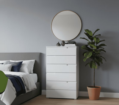 Amos Mann Furniture Cellini Tall White Gloss Chest Of Drawer Storage Chest S3 from B&Q