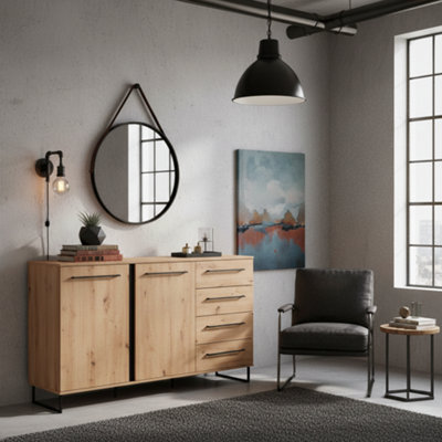 Amos Mann Furniture Sardinia Artisan Oak Effect And Black 159Cm 2 Door 4 Drawer Sideboard11008230 Rz from B&Q