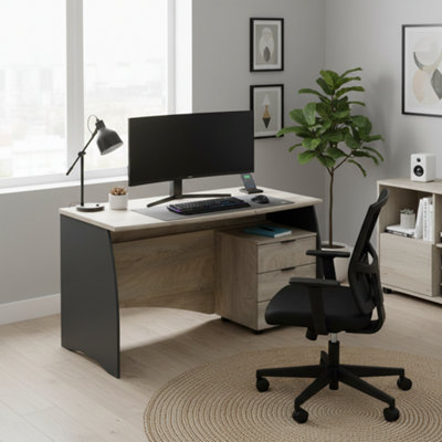 Amos Mann Furniture Bronte Oak And Grey Large Office Desk With Drawers from B&Q