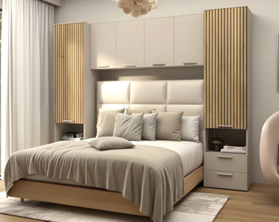 Amos Mann Furniture Milano Cashmere Taupe And Slatted Oak Effect Overbed Storage Unit With Wardrobes from B&Q