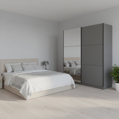 Amos Mann Furniture Valenca Grey And Mirrored Sliding Door Wardrobe 180Cm from B&Q