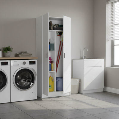 Amos Mann Furniture Tall White 2 Door Utility Universal Storage Cupboard White from B&Q