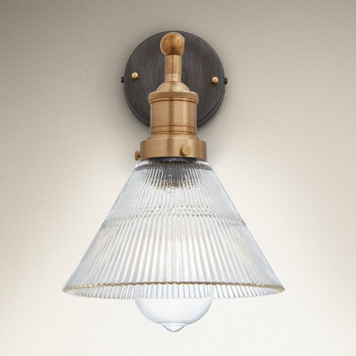 Industville Brooklyn Glass Funnel Wall Light7 InchBrass Holder from B&Q