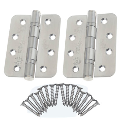 Eai 4" Stainless Fire Door Hinges Grade 13 G13 & Screws102X76X3mm Radius CornersSatin 4" StainlessPack 2 Pairs from B&Q
