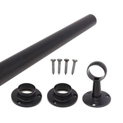 EaiHanging Wardobe Rail KitBlack25mm Tube1829mm Rail With 2X End Sockets & 1X Centre Brackets from B&Q