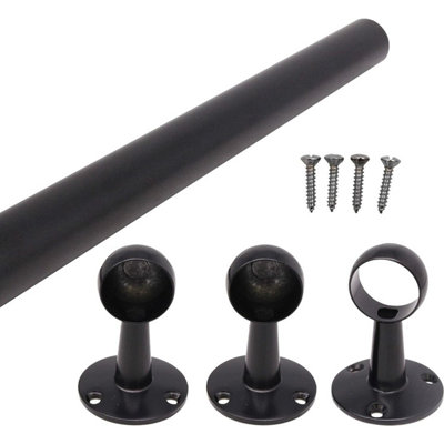 EaiHanging Wardobe Rail KitBlack25mm Tube1219mm Rail With End Sockets & Centre Bracket from B&Q