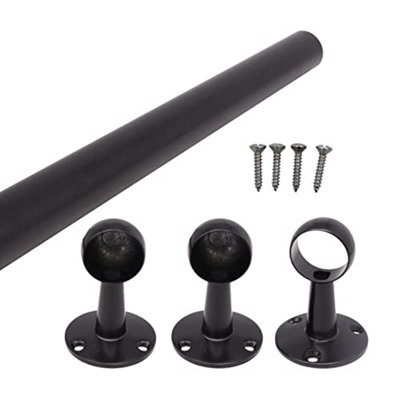 EaiHanging Wardobe Rail KitBlack25mm Tube2500mm Rail With End & Centre Bracket from B&Q