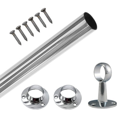 EaiHanging Wardobe Rail Kit25mm Tube1829mm Rail With 2X End Sockets & 1X Centre BracketPolished Chrome from B&Q