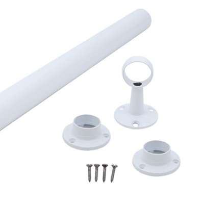 EaiHanging Wardobe Rail Kit25mm Tube1219mm Rail With 2X End Sockets & 1X Centre BracketsWhite from B&Q