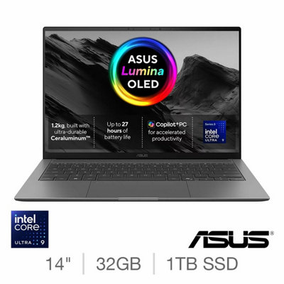 Asus Zenbook S 14 Inch 3K Oled Laptop, Intel Core Ultra 9, 32Gb Ram, 1Tb Ssd, Intel Graphics, Windows 11 Home, Copilot+ Pc