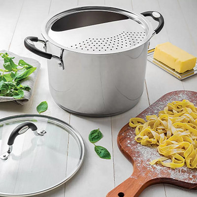 Tramontina 24Cm Stainless Steel Stockpot 7.8L With Drainer Induction Compatible Tri-Ply Base Glass Lid Cooking Pot from B&Q