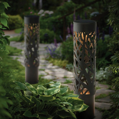 Solar Bollard Light 2 Pack Black Steel Outdoor Garden Pathway Lights Solar Powered Led 25 Lumens Waterproof Garden Lighting from B&Q